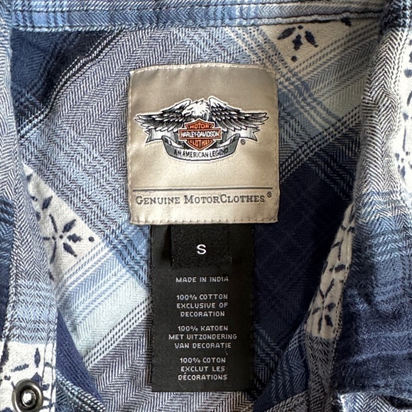 Harley-Davidson Blue and White Checkered Shirt Size Small - Picture 2 of 12